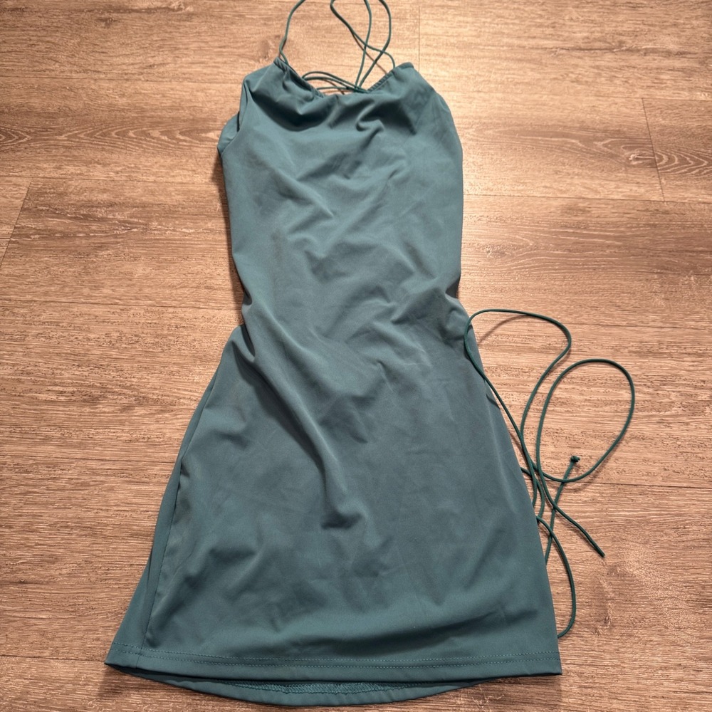 Mini Dress Women S Teal Blue Lace Up Back Goth Clubwear Edgy Rave Corset Back